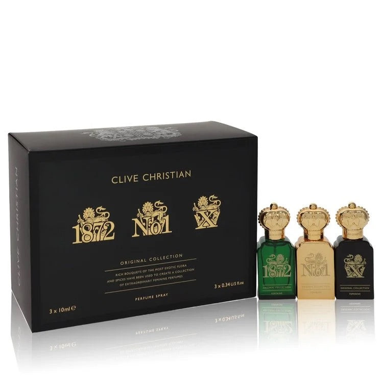 Gift Set - Travel Set Includes Clive Christian 1872 Feminine, Clive Christian No 1 Feminine, Clive Christian X Feminine all in 11 ml Pure Perfume Sprays